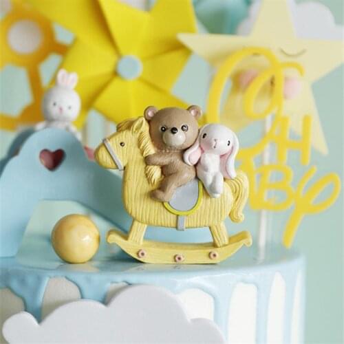 1pc Children Birthday Cake Decoration Cartoon Bear Rabbit Hobbyhorse Toppers Cake Ornaments Decor Crafts Party Supplies