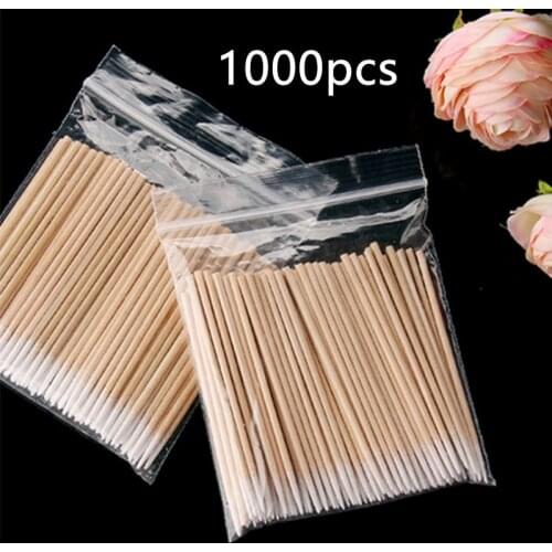 1000 pcs Wood Cotton Swab Eyelash Extension Tools Medical Ear Care Cleaning Wood Sticks Cosmetic Cotton Swab Cotton Buds Tip