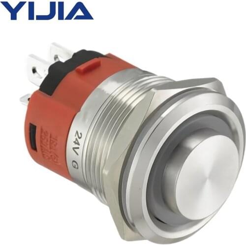 1NO1NC 25mm Momentary 18A 12V LED Waterproof Stainless Steel Round High Head Push Button Switch GQ25AH-11E/S