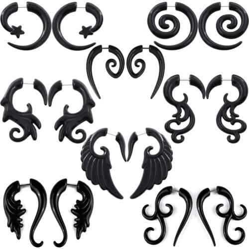 2pcs Black Acrylic Fake Twist Spiral Ear Taper Gauges Expander Cheater Earring Ear Plug Tunnel Flesh Body Piercing Jewelry Oreja
