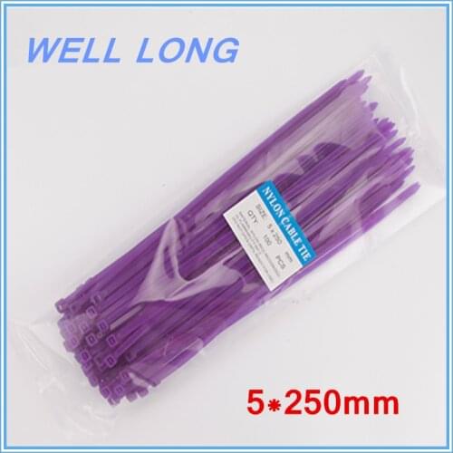 200pcs/lot 5*250mm Purple Self-Locking Nylon Wire Cable Zip Ties, Cable Ties