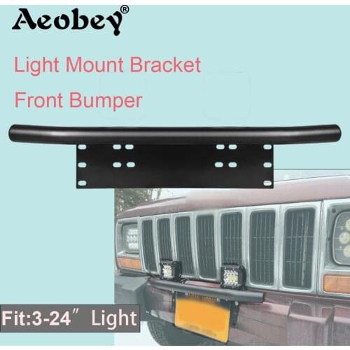 Aeobey Universal Bull Bar Front Bumper License Plate Log Light Mount Bracket SUV Lamp Holder Off Road LED Light Bar Aluminum