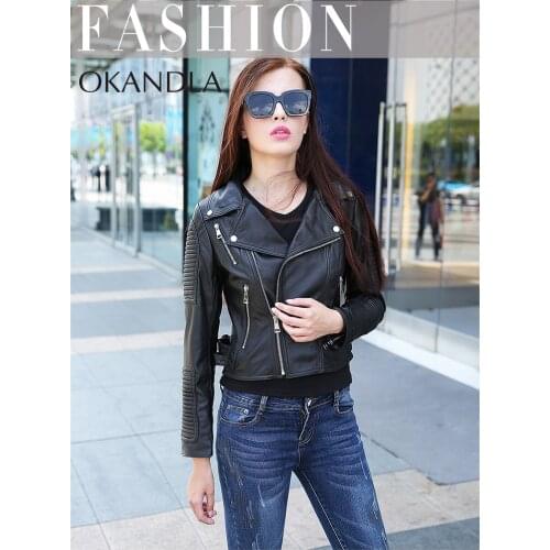 Free shipping,fashion Genuine leather women slim jackets.Asian plus size female casual sheepskin jacket.girl gift.black