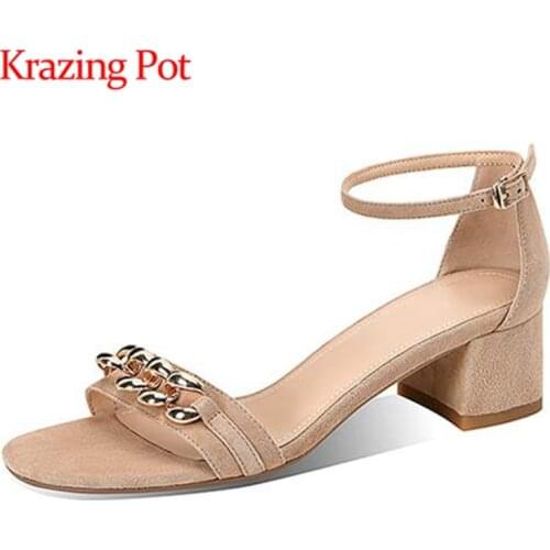 Krazing pot summer round toe high heel simple style vintage high street fashion metal fasteners buckle straps sandals women L9f6