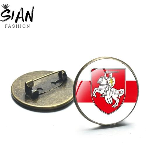 SIAN Republic Of Belarus Brooches Pin National Emblem White Knight Art Photo Glass Dome Brooch Pins For Friend Gift Jewelry Gift
