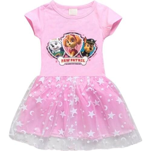 Girls Cotton Dresses PAW PATROL Kids Vestidos Children Cartoon PAW PATROL Daily School Dress Girls Summer Short Sleeve Dress