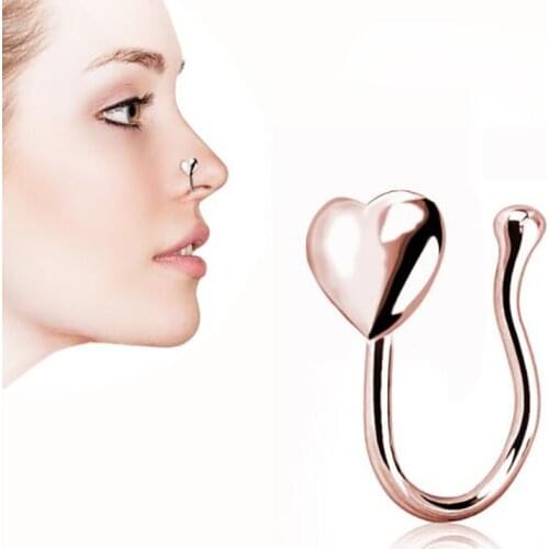 1PC Heart Fake Nose Ring Clip On Nose Ring Non Piercing Nose Clip Faux Piercing Jewelry Accessories For Women Decor Supplies