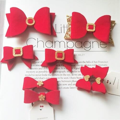 Red Non-woven Fabric Handmade Hair Bows for Girls Christmas Hair Clips Kids Hairpin School Party Headwear Hair Accessories Gifts