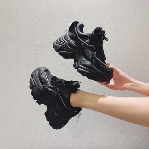 Pop Women Chunky Sneakers Fashion Solid Color Platform Shoes Lace Up Breathable Mesh Vulcanize Shoes Casual Shoes