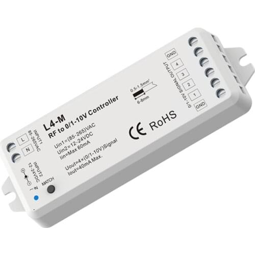 Free shipping L4-M (4 channels) 12-24VDC RF 0/1-10V dimmer Use with RGB/RGBW remote control 256 levels 0-100% smooth dimming
