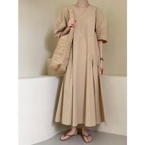 2021 New Maxi Cotton Summer Dress Evening Long Vintage Dresses Oversize Short Sleeve Beach Women Dress Robe Vestido Prom pure