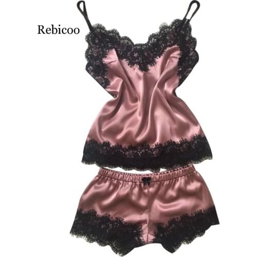Fashion women summer Sexy Lace Sleepwear Lingerie underwear set Nightdress home clothes female pijama mujer pink sleepwear