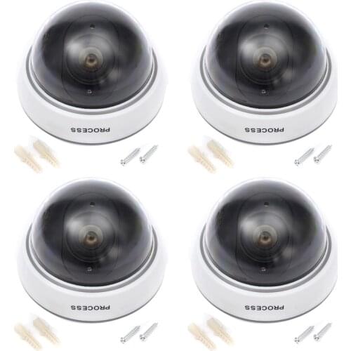 Fake Security Cameras (4 Pack) CCTV Dome Dummy Camera with Flashing Red LED Lights Indoor/Outdoor for Homes & Business