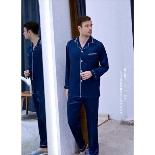 Mens Long Sleeved Suit Set Household Clothing Ice Silk Satin Leisure Youth Nightwear Students Plus Size New Style Homewear J040