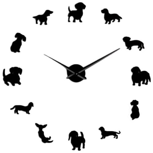 Diy Dachshund Wall Art Wiener-Dog Puppy Dog Pet Frameless Giant Wall Clock with Mirror Effect Sausage Dog Large Clock Wall Watch