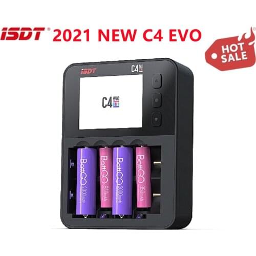 2021 New ISDT C4 EVO Smart Battery Charger Type-C QC3.0 Output for AA AAA Li-ion Battery IPS Display Screen and Fire Prevention