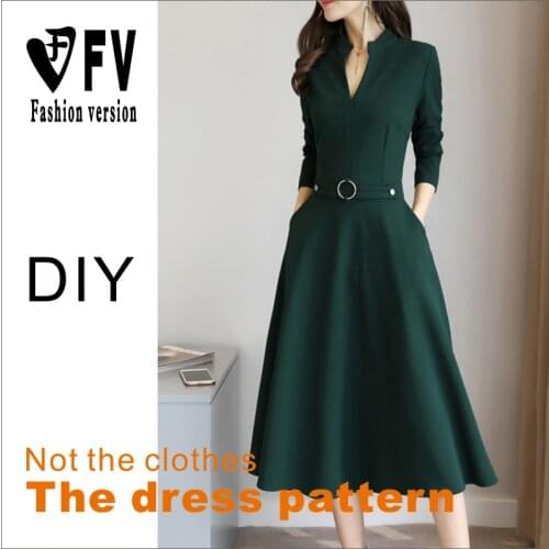 New style V-neck dress pattern womens long skirt garment sewing design drawing BLQ-330
