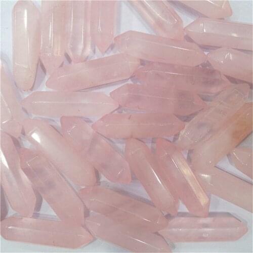 30Pcs 32x8mm Wholesale Natural Rose Quartz Six Angle CAB DIY Handmade Jewelry Accessories S757