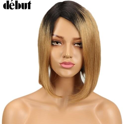 Debut Brazilian Human Hair Wigs Short Bob Wigs Straight Human Hair Wigs For Black Women Ombre 1B Blue 100% Human Hair Full Wigs
