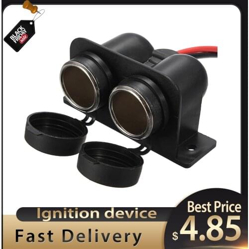 Black 2 way Female Car Motorcycle Cigarette Lighter Waterproof Cover Double Dual Socket Splitter Plug Connector Adapter 12V