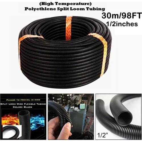 98ft Split Loom Tubing1/2inch Wire Loom Conduit Black Sleeve Tube Pipe Cable Protective Tube Conduit Hose Cover Electrical Cable