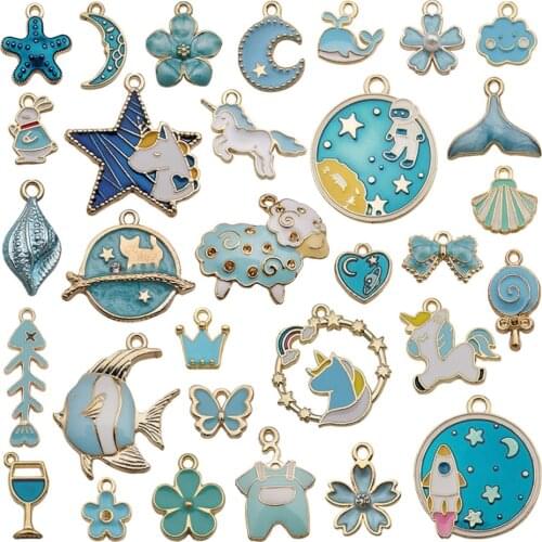 REGELIN 31-40 pcs/lot Mix Alloy Metal Drop Oil Charms KC Gold Pendant For DIY Keychain Bracelet Necklace Jewelry Making