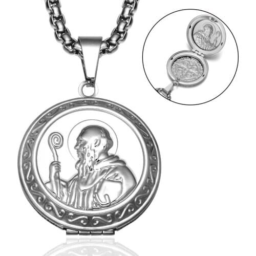 Religious Stainless Steel Catholic St. Benedict Opens Phase Box Titanium Steel Pendant Exorcist Necklace