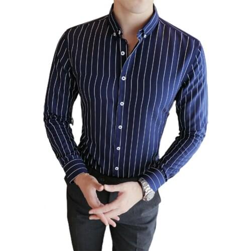 Summer Shirt Buttons All Match Polyester Business Men Striped Shirt unique striped printing lapel collar buttons men shirt New
