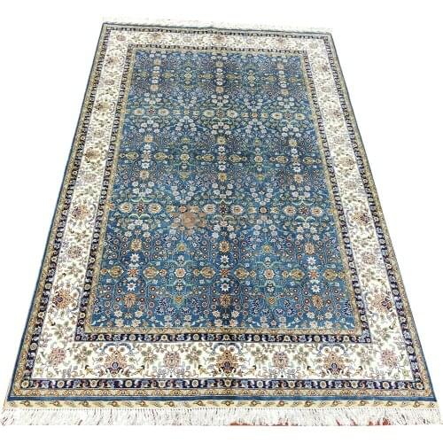 Seeykeep™ 5x7.5ft Elegant 100% Silk Handknotted Orintal Vogue Rug Use Exquisite Floral Motif Design Azure Backcolor-SK3036062