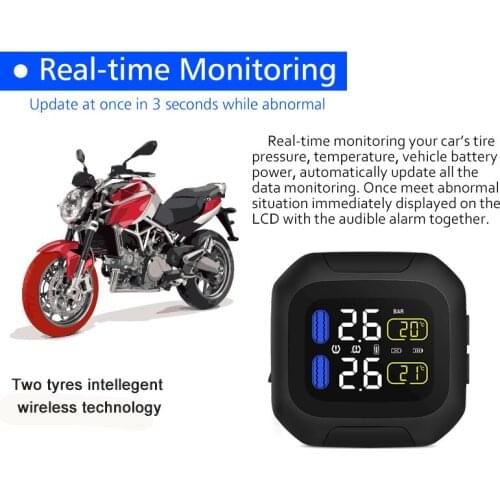Waterproof Motorcycle Tire Pressure Monitor Monitoring System TPMS Mobile Wireless LCD Display Internal or External TH/WI Sensor