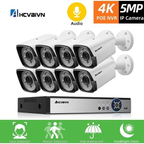 H.265+ 8CH 4K POE Audio Security System NVR Kit 5MP POE IP Camera IR Outdoor IP66 Face Detection CCTV Video Surveillance NVR Set