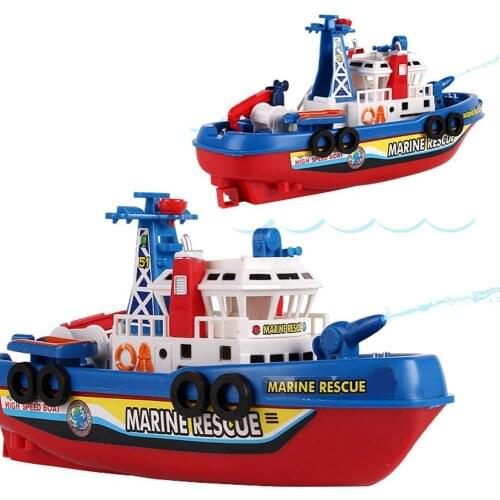 Fast Speed Music Light Electric Marine Rescue Fire Fighting Boat Fire Fighting Ship Toys Non-Remote Toy Kids Childrens Day Gift