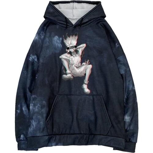 Women/Men Dr.STONE Funny Ishigami Senku Long Sleeve Hooded Sweatshirt Men Hoodies Tie Dye Hoodie