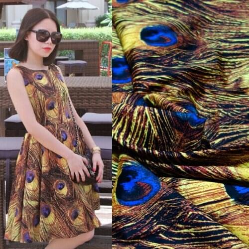 Yellow peacock feathers vintage fabric Retro style fabric Calico Printed cotton fabric for DIY Bag 1 order=50cm*140cm