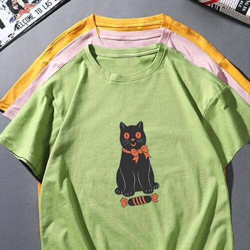 Vintage Funny T Shirts Cat Candy Printed Short Sleeve Tshirts Harajuku Ulzzang Tumblr Graphic Tees Shirt Femme Hot 2020 Clothes