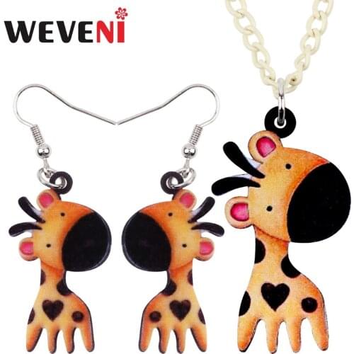 WEVENI Acrylic Anime African Giraffe Earrings Necklace Chain Collar Cheap Cute Animal Jewelry Sets For Women Girls Party Gift