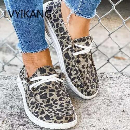 Women Loafers Summer flats Casual Lace Up Shoes Comfortable Flat Sneakers Solid Leopard Fashion Ladies Cavas Shoes plus Size