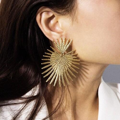 Vintage Punk Exaggerated Heart Dangle Earrings for Women Statement Hip Hop Gold Color Geometric Big Drop Earrings Jewelry