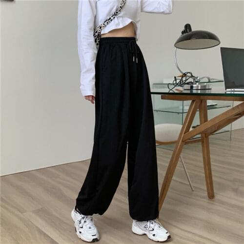 Womens Gray Sports Pants 2021 Fall Style Loose-fitting Loose Pants Fashion Casual Sports Pants Black Trousers Jogger Streetwear