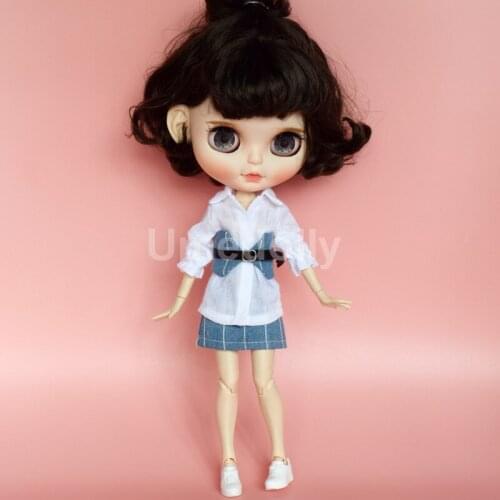 1 Set Fashion ICY Blyth Doll Skirt + White Shirt + Waistband Clothes for Azone, Licca, Barbies Doll 1/6 Clothing Accessories