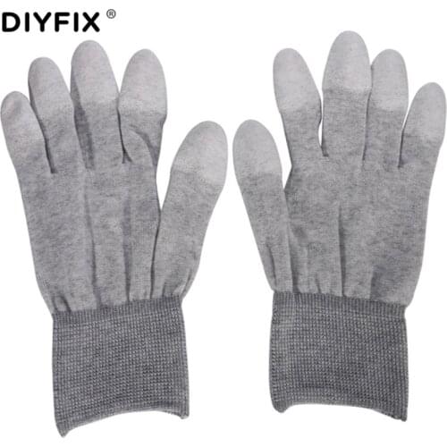 DIYFIX 1 Pair Anti-static ESD Gloves Anti-skid PU Finger Top Coated for PC Computer Electronic Repair Works