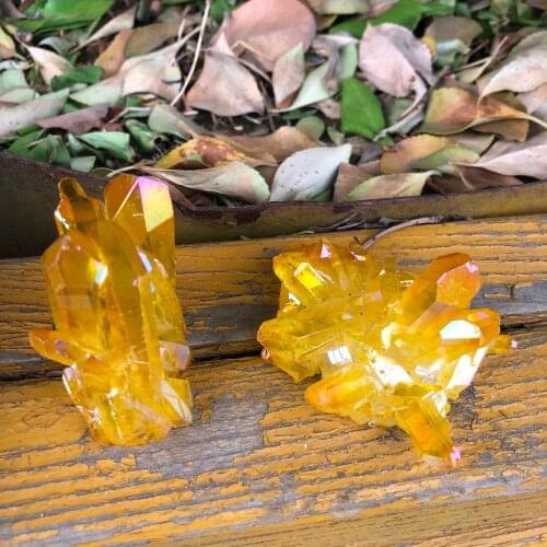 1pcs orang Aura Quartz Crystal VUG Titanium Bismuth Silicon Cluster Rainbow