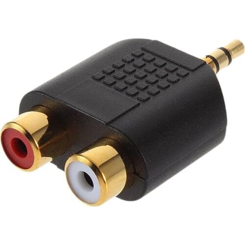 1Pc Portable Gold-plated 3.5mm Stereo Plug to 2RCA(Red+White) Female Connector Adapter for TV Phone Notebook Desktop DV