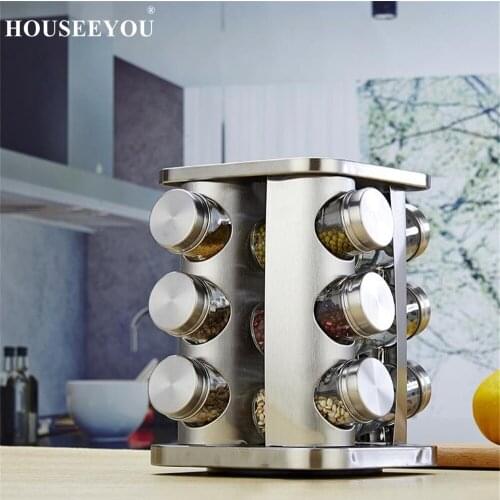 12pcs Kitchen Glass Cruet Herb Spice Rack Shaker Salt Sugar Pepper Jars Seasoning Storage Bottles Container With Steel Rack