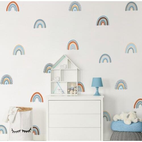 36pcs/set Blue Series Rainbow Wall Sticker for Childrens Room Kindergarten Nursery Bedroom Bedside Background Wall Decor DIY