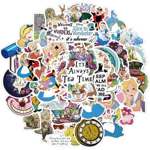 50pcs Disney Movie Alice in Wonderland Stickers Waterproof Skateboard Guitar Luggage Laptop Cartoon Sticker Kids Toys