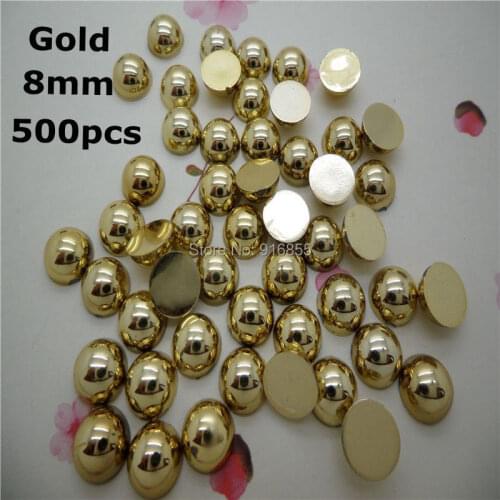 Hot Sale!500Pcs 8mm Gold Craft ABS Half Round Flatback Pearls,Loose Imitation Pearl Beads For DIY Decoration