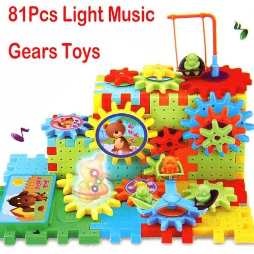 81Pcs/set Plastic Gears For Toys 3D Electric Light Music Puzzle Building Bricks Educational Toys For 6-8 Years Children Toys