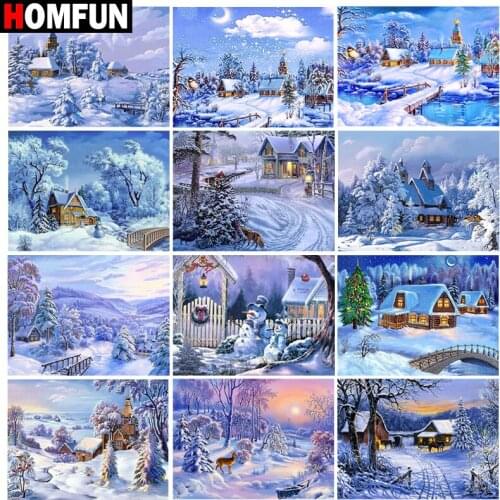 HOMFUN Diamond Painting Cross Stitch "Forest winter landscape" Full Crystal Diamond Embroidery Needlework Craft Home Decor