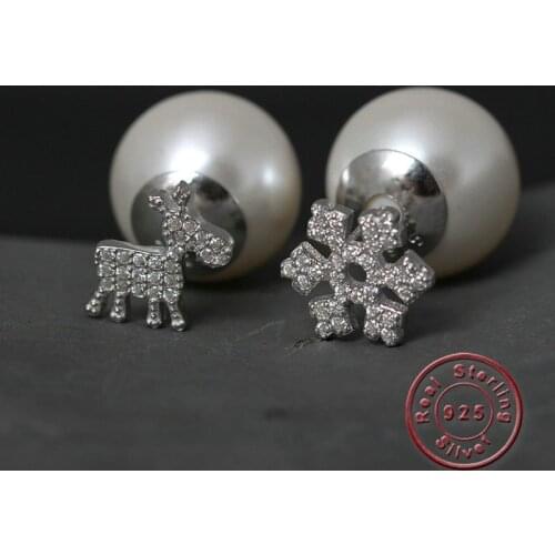 Amxiu 1.6cm Freshwater Pearl Earrings 100% 925 Sterling Silver Earrings Full Zircons Earrings For Women Girls Party Accessories